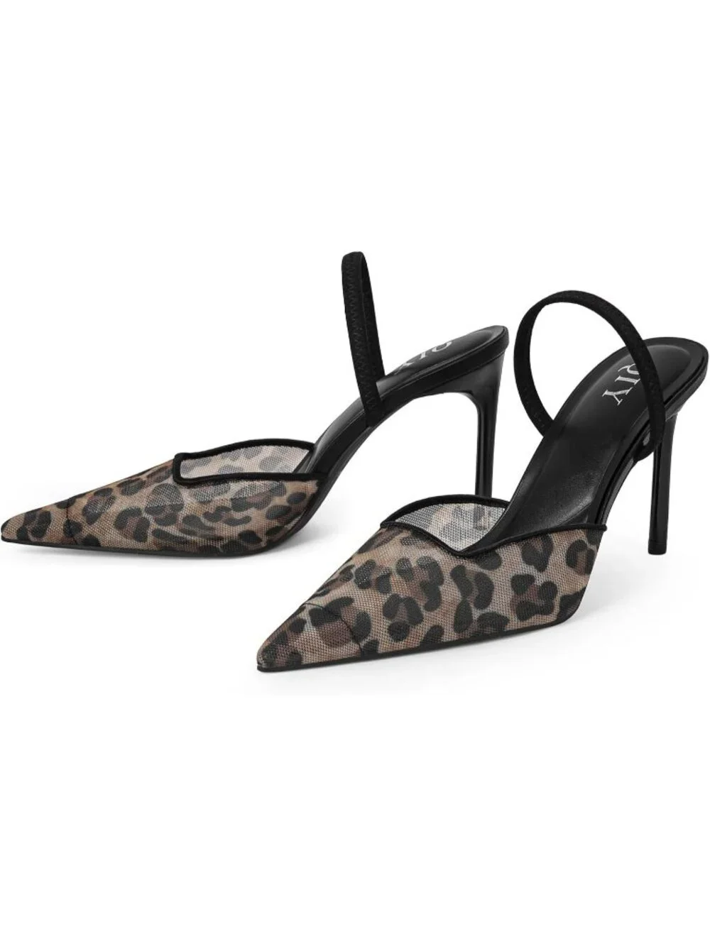 Women's Leopard Mesh Closed Pointed Toe Sexy Slip on Backless High Heel Sandals